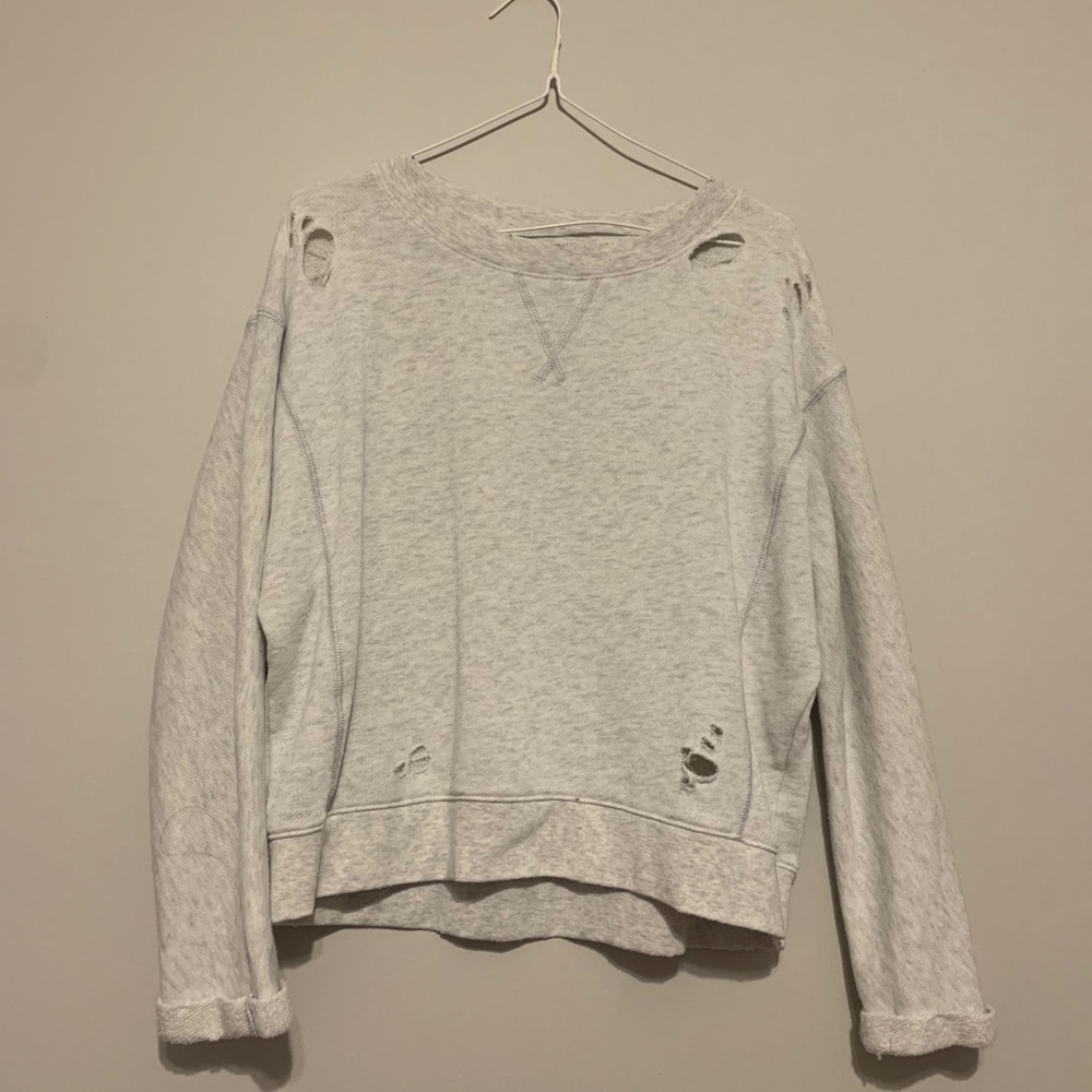 American Eagle white ripped long sleeve shirt